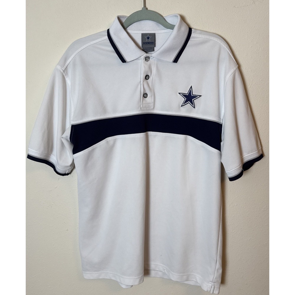 Dallas Cowboys Polo Shirt Mens XL White /Blue strpe iNFL Short Sleeve Logo